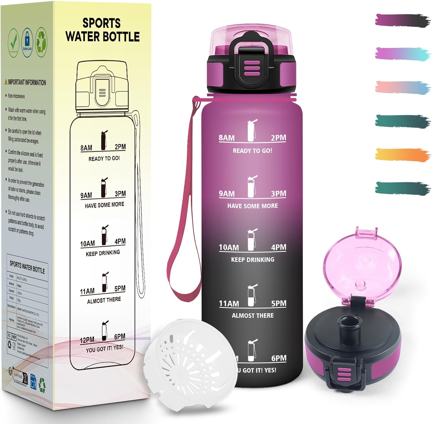 Drinking Bottle 500 ml Reusable BPA-Free Motivational with Time Marking Childrens Leak-Proof Drinking Bottle for Bike Fitness School Office