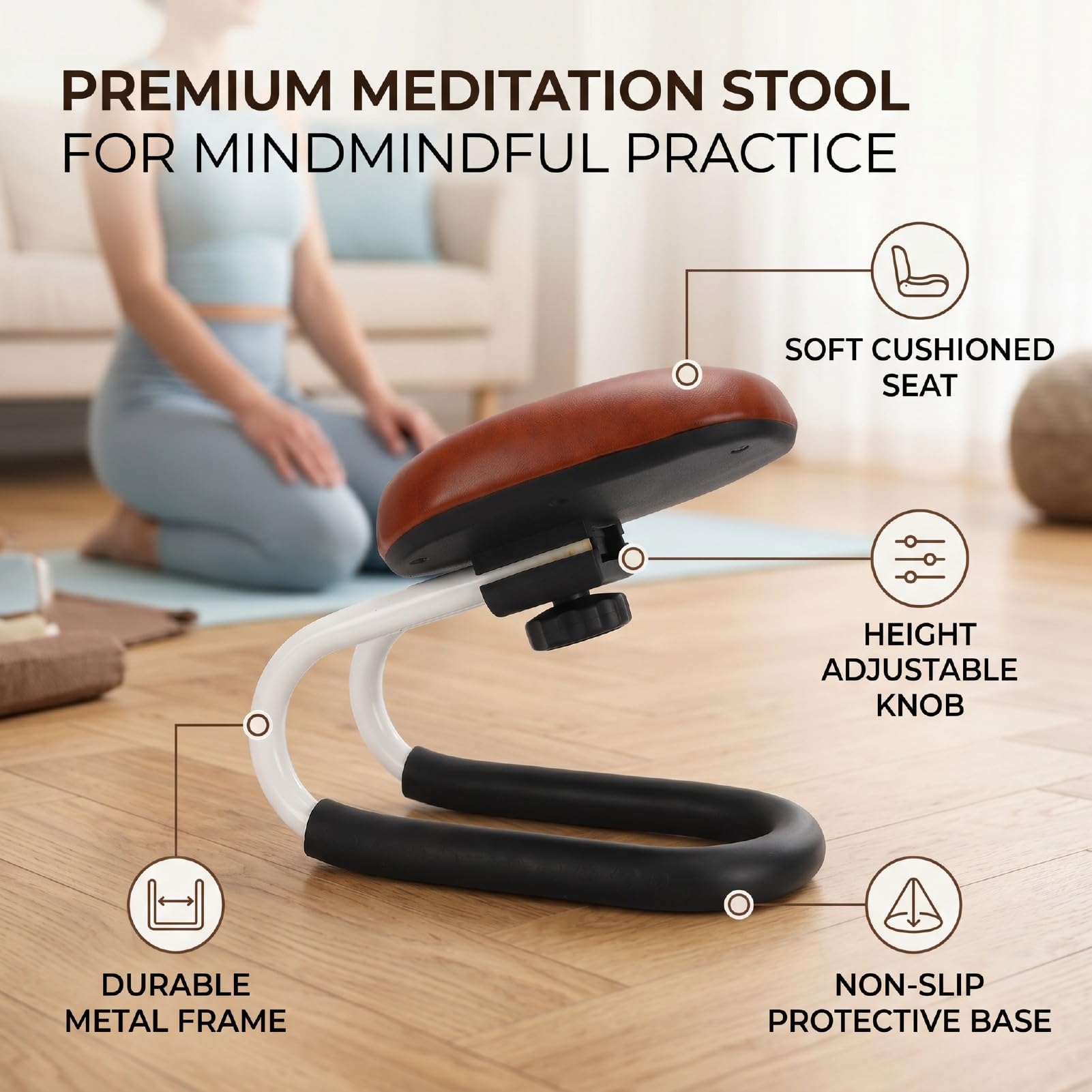 Luocute Meditationsbank, Verstellbarer Kniestuhl mit Rutschfestem Kissen for Yoga Heimstudio