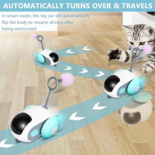 Miniatura 5 de Teazys - Automóvil de juguete eléctrico inteligente para gatos de interior, juguete para gatos de interior, juguete para gatos Teazys Turbo Tail