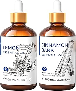 HIQILI Cinnamon Bark Essential Oil and Lemon Essential Oil, 100% Pure Natural for Diffuser - 3.38 Fl Oz