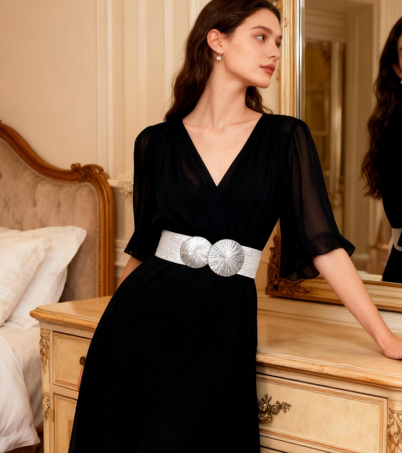 Women Wide Stretchy Waist Belts Elastic Vintage Cinch Belt Waistband for Dresses - Image 2