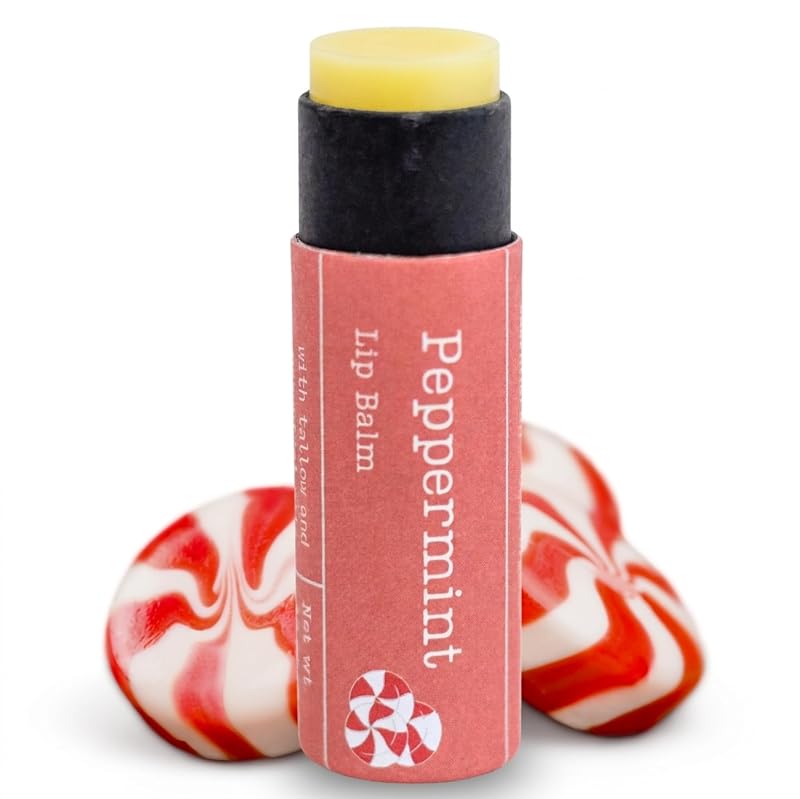 Bálsamo labial artesanal Hearth and Homestead com sebo bovino, cera de abelha e manteiga de cacau orgânica, hortelã-pimenta, 9 g