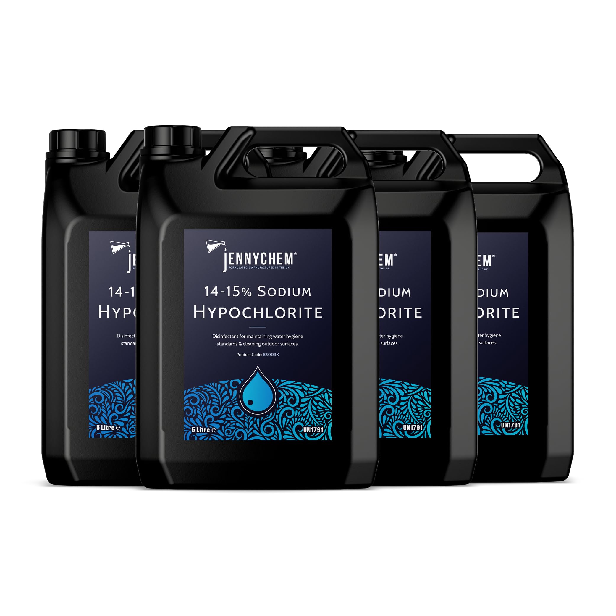 Jennychem Sodium Hypochlorite 14–15% – Powerful 20L (4X5L) Patio Cleaner & Swimming Pool Chlorine | Sodium Hypochlorite Solution for Algae, Odours & Outdoor Surfaces