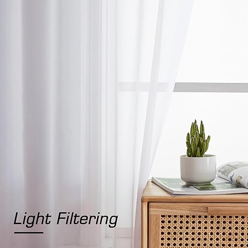 Vista 3 de Simplebrand White Sheer Curtains 72 Inches Long 2 Panels for Living Room, Rod Pockets Airy Window Treatments Voile Sheer White Curtains Panels Blanco