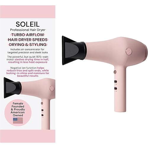 L'ANGE HAIR Soleil Professional Hair Dryer | 3 Heat Settings & 2 Airflow Settings | Cool Shot Locks-in Style | Professional Length Cord | Best Lightweight Hair for Smooth Blowouts (Blush)