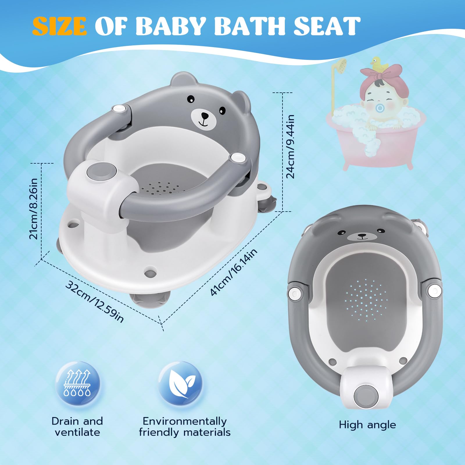 baby-badewannensitz Babybadsitz, stabiler Babybadsitz mit 4 Saugtaschen, tragbarer Badestuhl für Dusche oder Badewanne, ergonomischer Babybadsitz geeignet von 6 bis 24 Monaten
