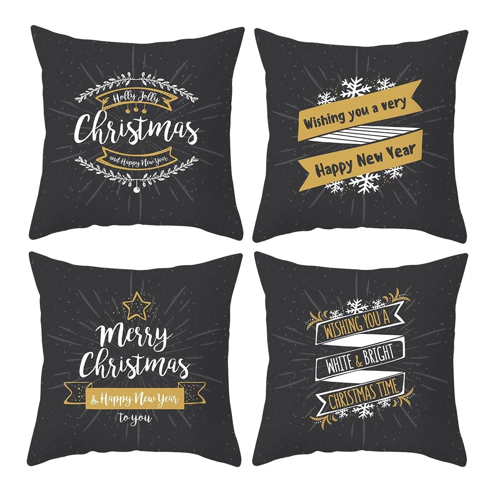AmDxD 4 poszewki na poduszkę 50 x 50 cm, nadruk Merry Christmas dekoracyjne poszewki na poduszki z poliestru, kwadratowe poszewki na poduszkę, do samochodu, salonu, sypialni, biura, ciemnoszara – zestaw 9