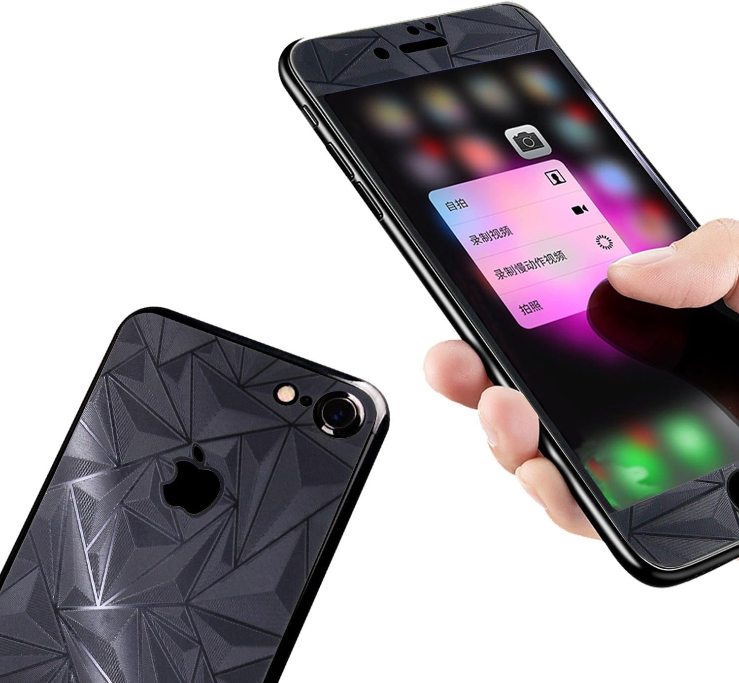 Diamond Screen Protector for iPhone 7 3D Diamond Screen Protector,Front & Back Colored Tempered Glass Screen Protector for iPhone 7 Black