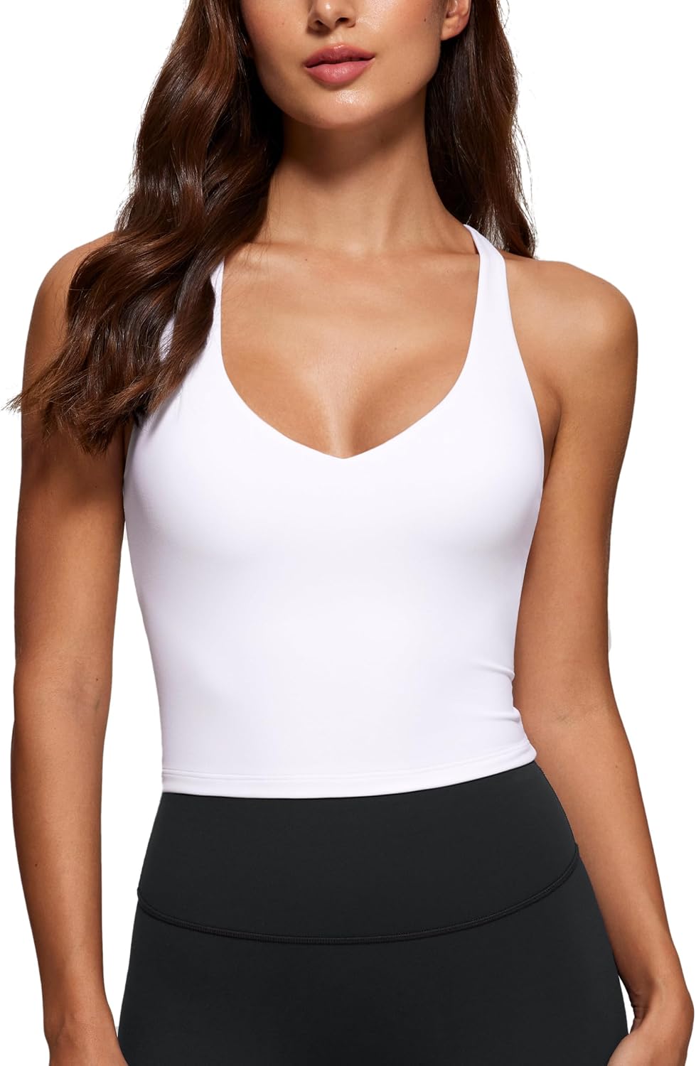 Womens V Neck Tank Tops Double Lined No Padded Spaghetti Criss Cross Strap Statement Strappy Back Casual Crop Top