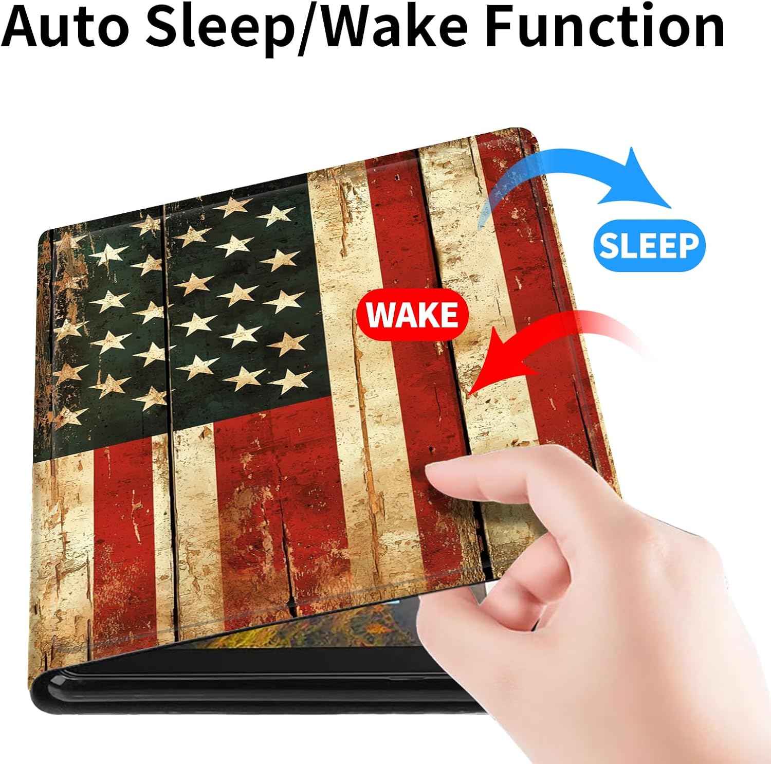Case for iPad Air 13-inch (M3) 2025, (M2) 2024 -Slim Smart PU Leather Adjustable Stand Protective Cover with Auto Wake/Sleep,Vintage American Flag
