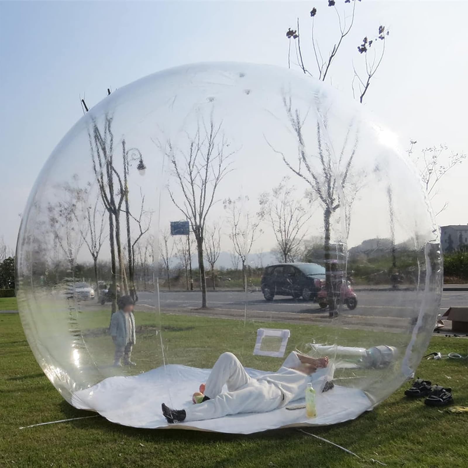 asdchZen Transparent Inflatable Bubble Tent, Inflatable PVC Bubble Tent 4M/5M Transparent with Blower for Camping Outdoor Indoor (C 5M)