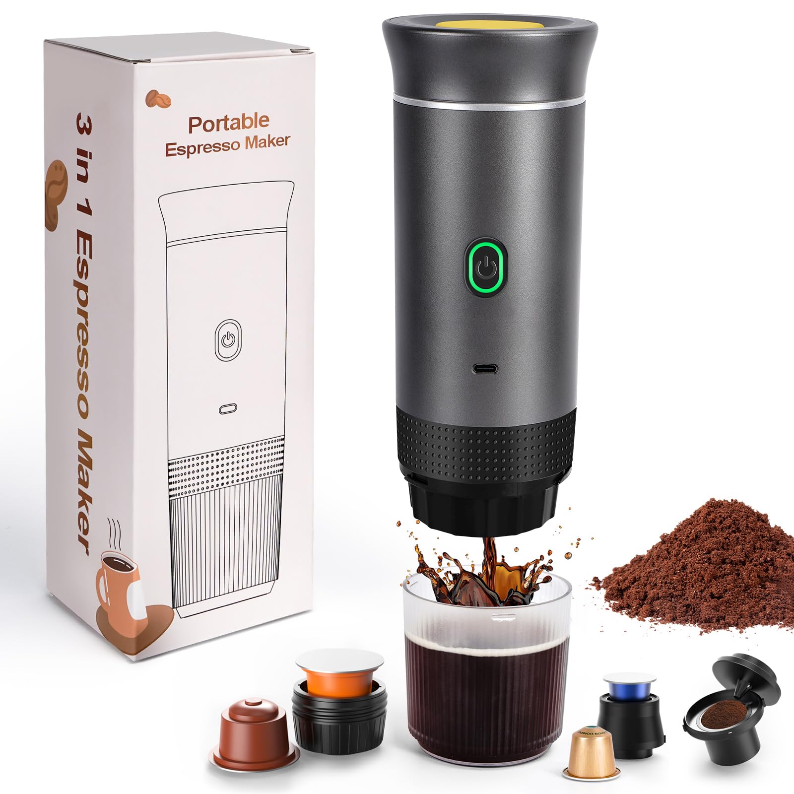 Machine à café portable 3 en 1 auto-chauffante pour voyage et camping
