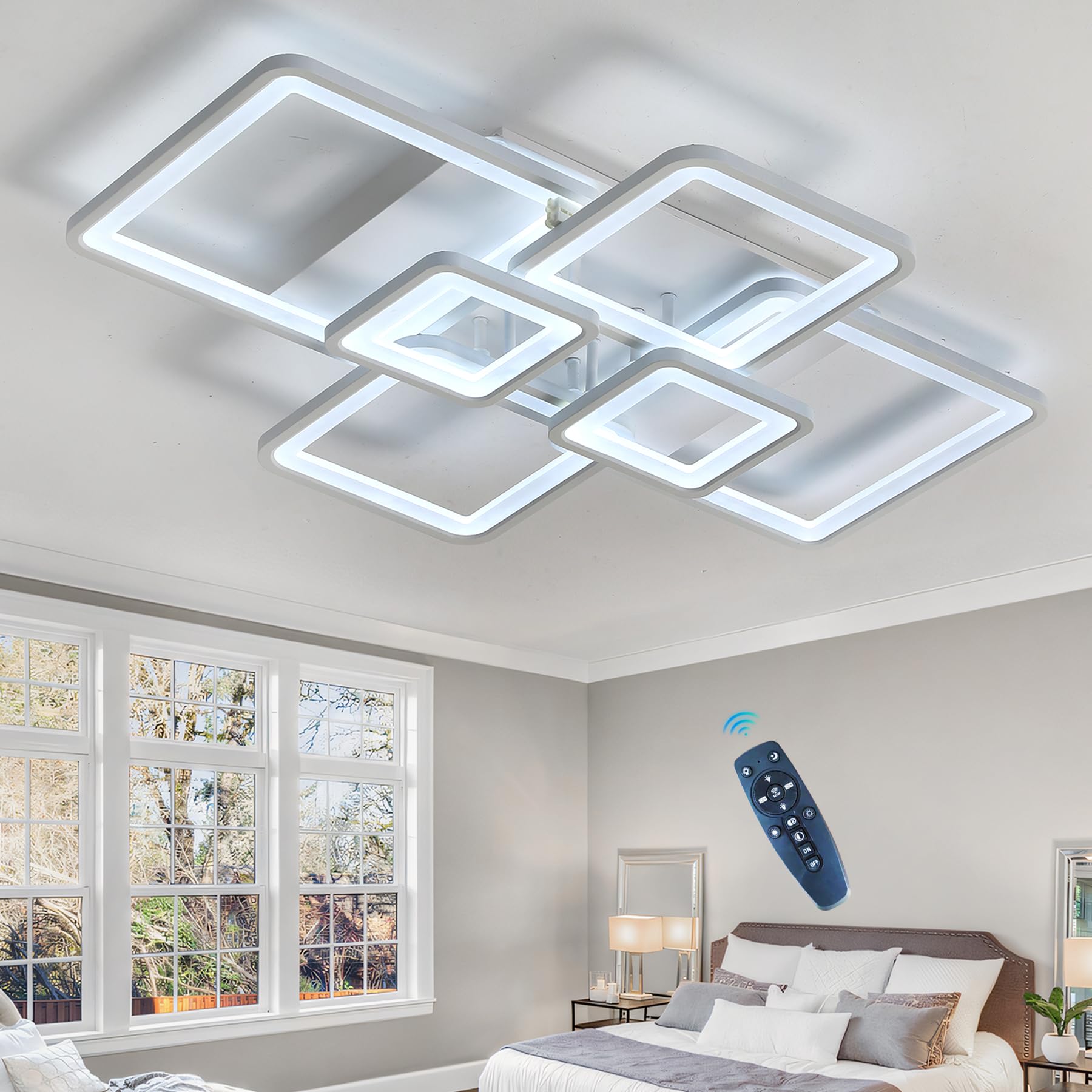 Square Ceiling Light Black Bedroom Chandelier Kids Bright LED Dimmable Ceiling Lamp With Remote Control Eye Care Night Light Memory White Living Room Ceiling Lantern With APP Smart Learning Lights