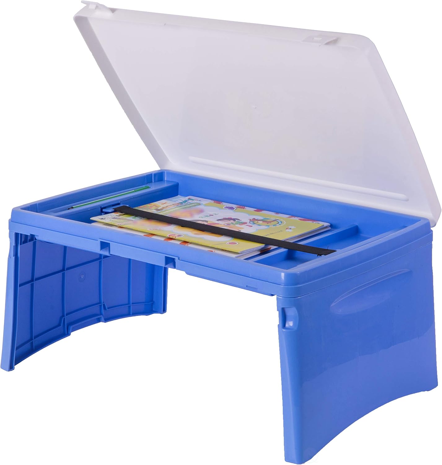 Basicwise QI003430.B Kids Portable Fold-Able Plastic Lap Tray, Blue and White