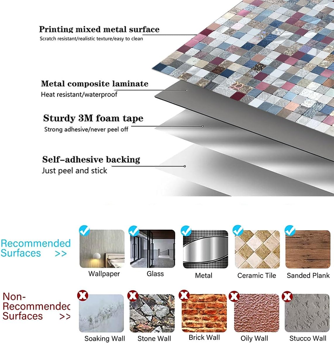 weimeisc 10 Sheets Peel and Stick Backsplash Tile for Kitchen, Self-Adhesive Mosaic Tile, Decorating for Bathroom Vanities，Fireplace Décor, Laundry Table (10, Colourful Mixing)