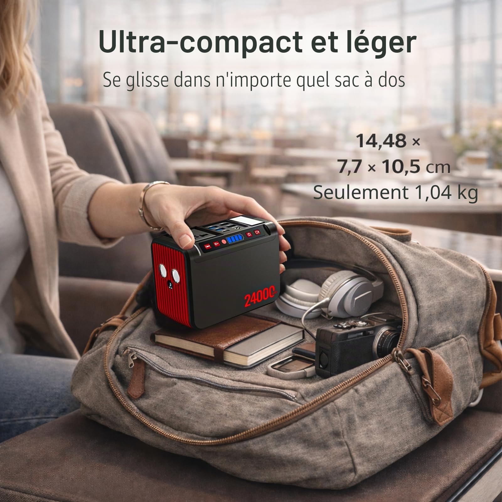 Station d'alimentation portable de 88 Wh, batterie externe de 80 W avec prise 230 V CA et lampe de poche LED. Petit générateur pour les coupures de courant, le camping, les urgences, la randonnée et l