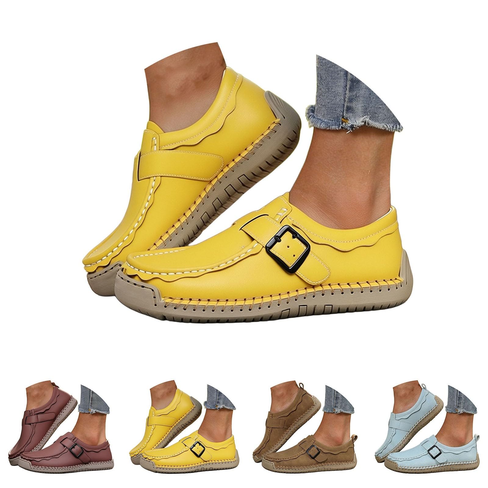 Generisch Slip In Sneaker Damen Sommer Slipper Leder Flachschuhe