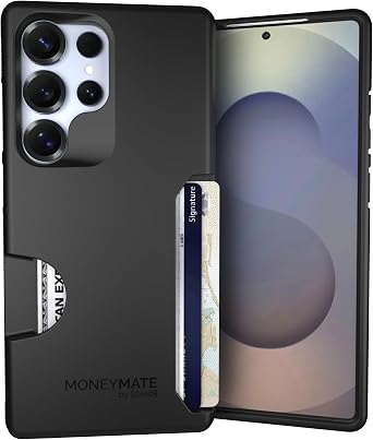 Scooch for Samsung Galaxy S25 Ultra Case with Card Holder, Moneymate Wallet Case with Hidden Card Slot and Protection for 4 Cards, 10-Foot Drop Protection, Black