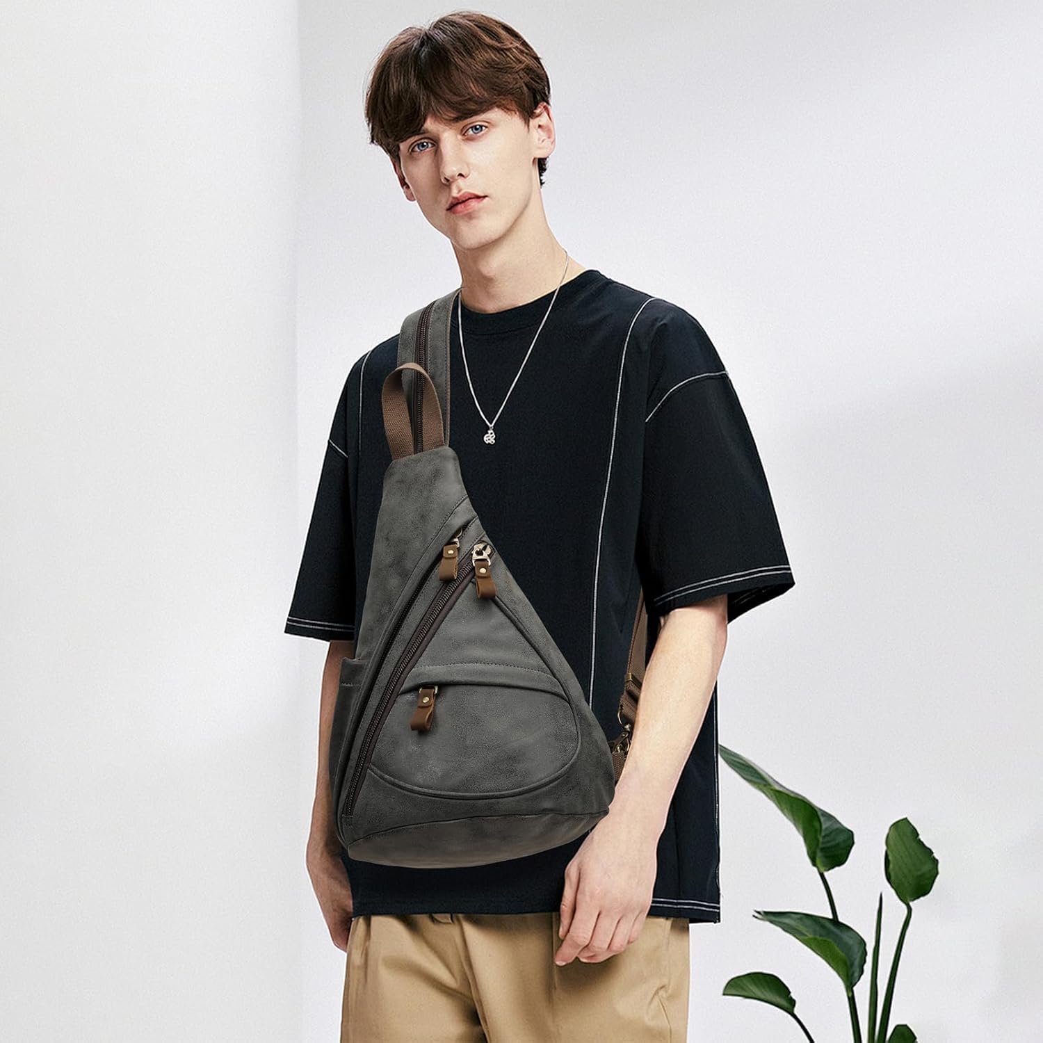 KL928 PU Leather Sling Bag - Small Crossbody Backpack Shoulder Casual Daypack Rucksack for Men Women - Image 7