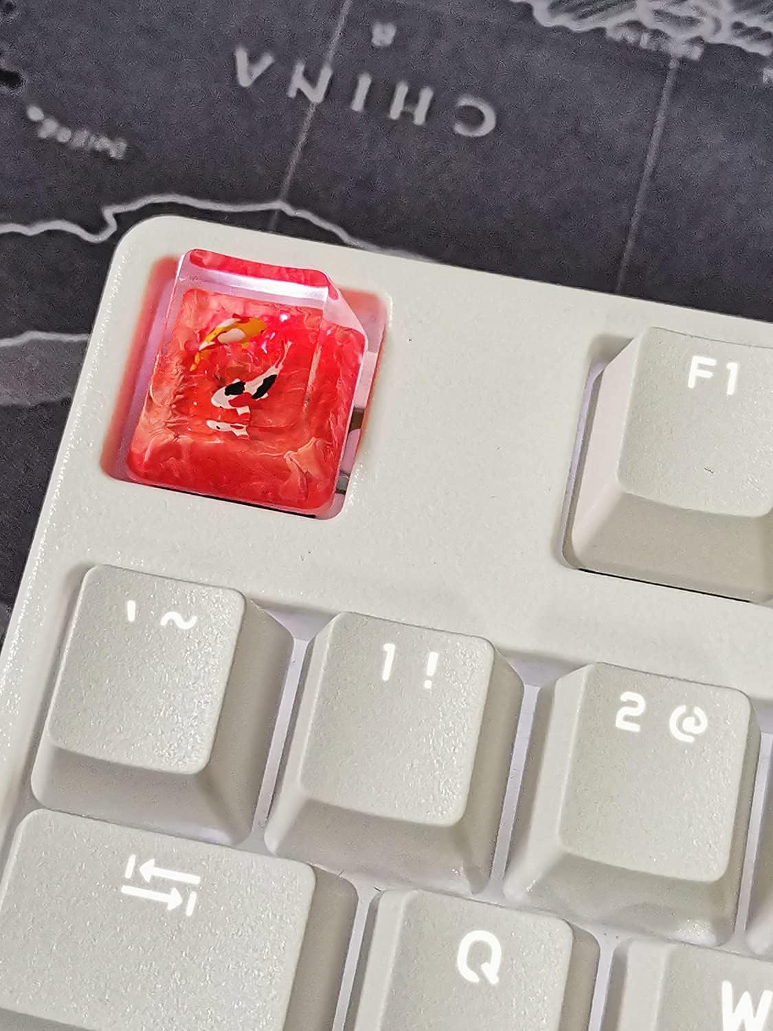 Handmade Koi Fish Backlit Resin Keycap R4/Esc Artisan Keycap Shine Through Translucent Key Cap OEM Profile for Cherry MX Gaming Mechanical Keyboard DIY Replace (Pink-Orange)