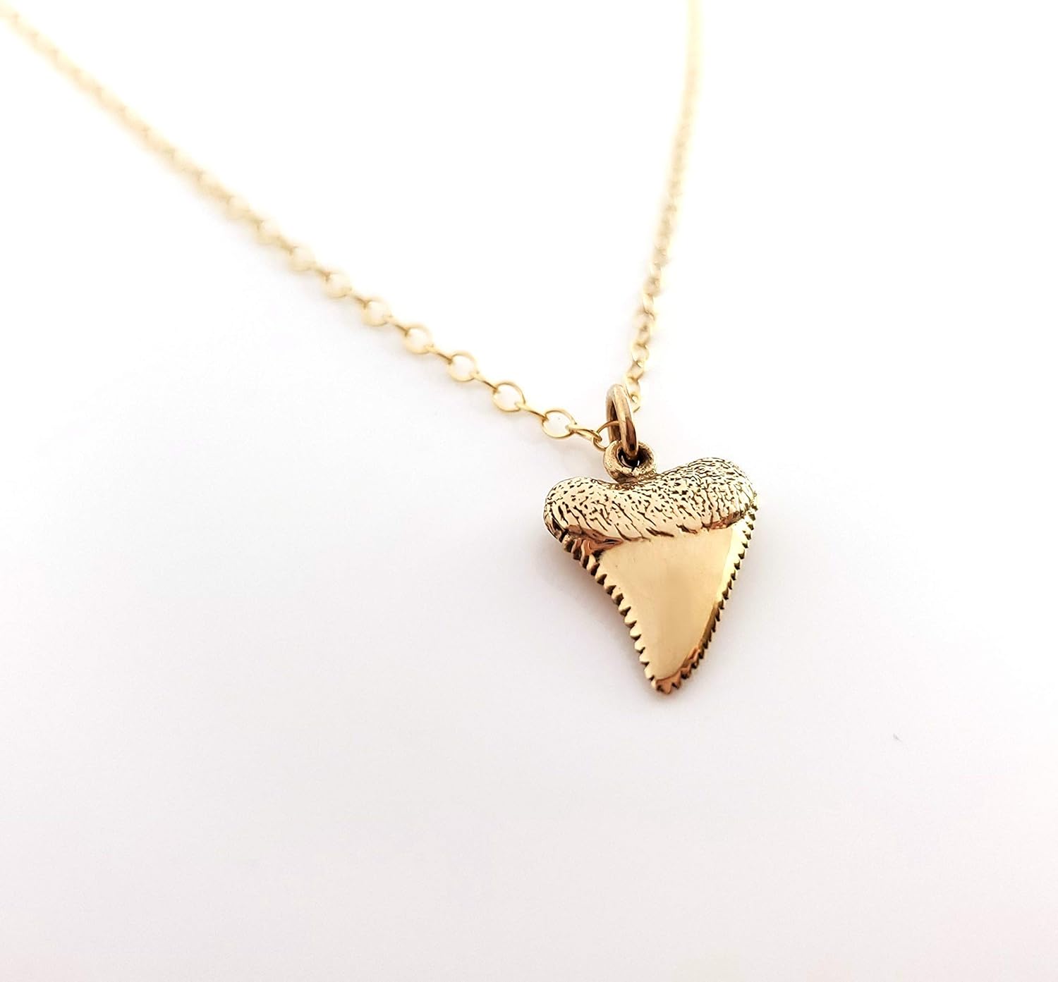 Bronze Shark Tooth Necklace – Handmade Surf Talisman, 14K Gold Filled Chain, Good Luck Jewelry