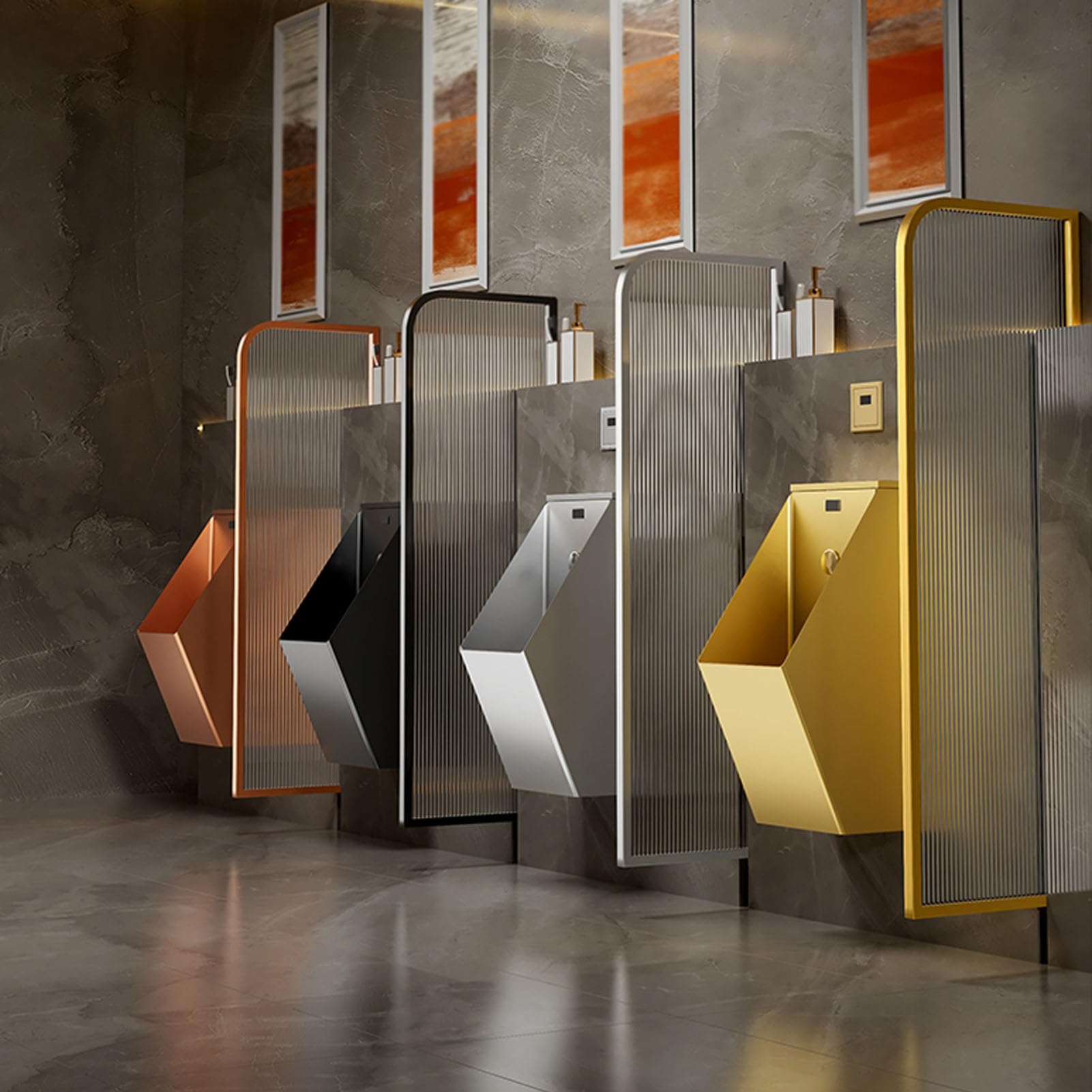 OTQEFTN 304 Stainless Steel Urinals, Wall-Mounted Integrated Induction Urinal, Men's Commercial Flushing Urinal, Anti-Splash for Public Restrooms