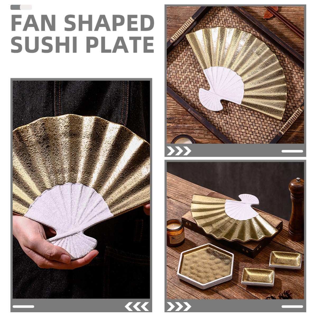 Assiette de Service à Sushi en Céramique Forme Éventail, Design Japonerie Élégant, Facile à Nettoyer, Usage Longue Durée pour Hôtels et Restaurants