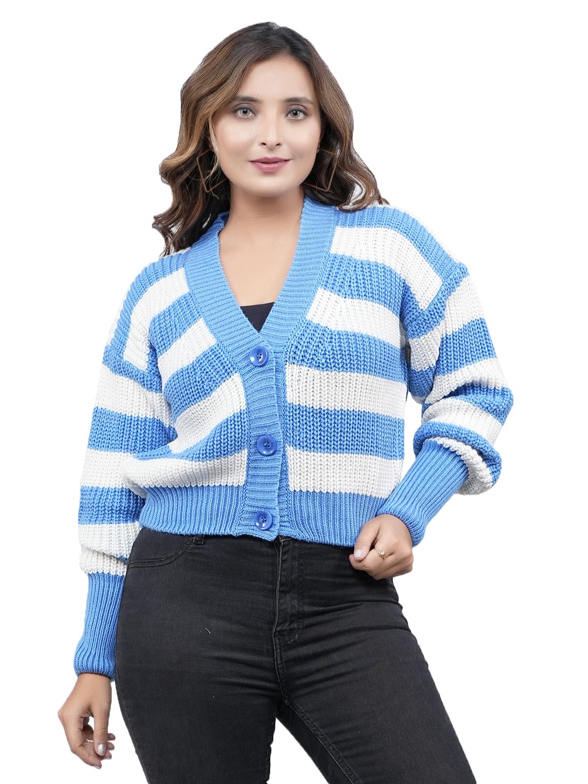 FEVERFEWTrendy Women V Neck Knitted Sweater