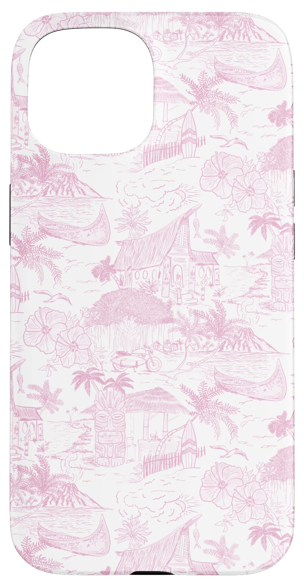 Pastel Pink Preppy Hawaiian Vacation Toile, I Love Hawaii Case for iPhone 15
