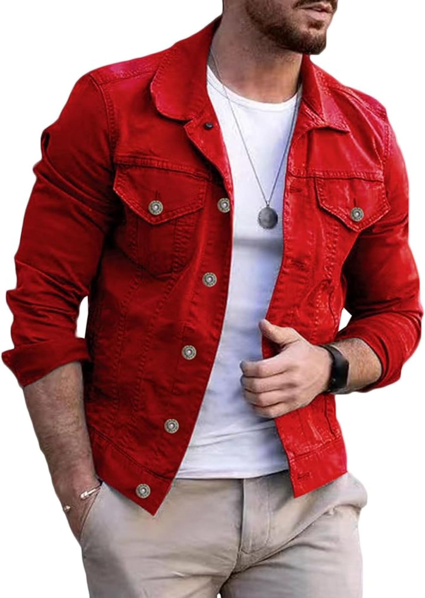 Men Slim Fit Button Denim Jacket Washed Classic Casual Trucker Coat Pocket Field Shirt Jean Jackets