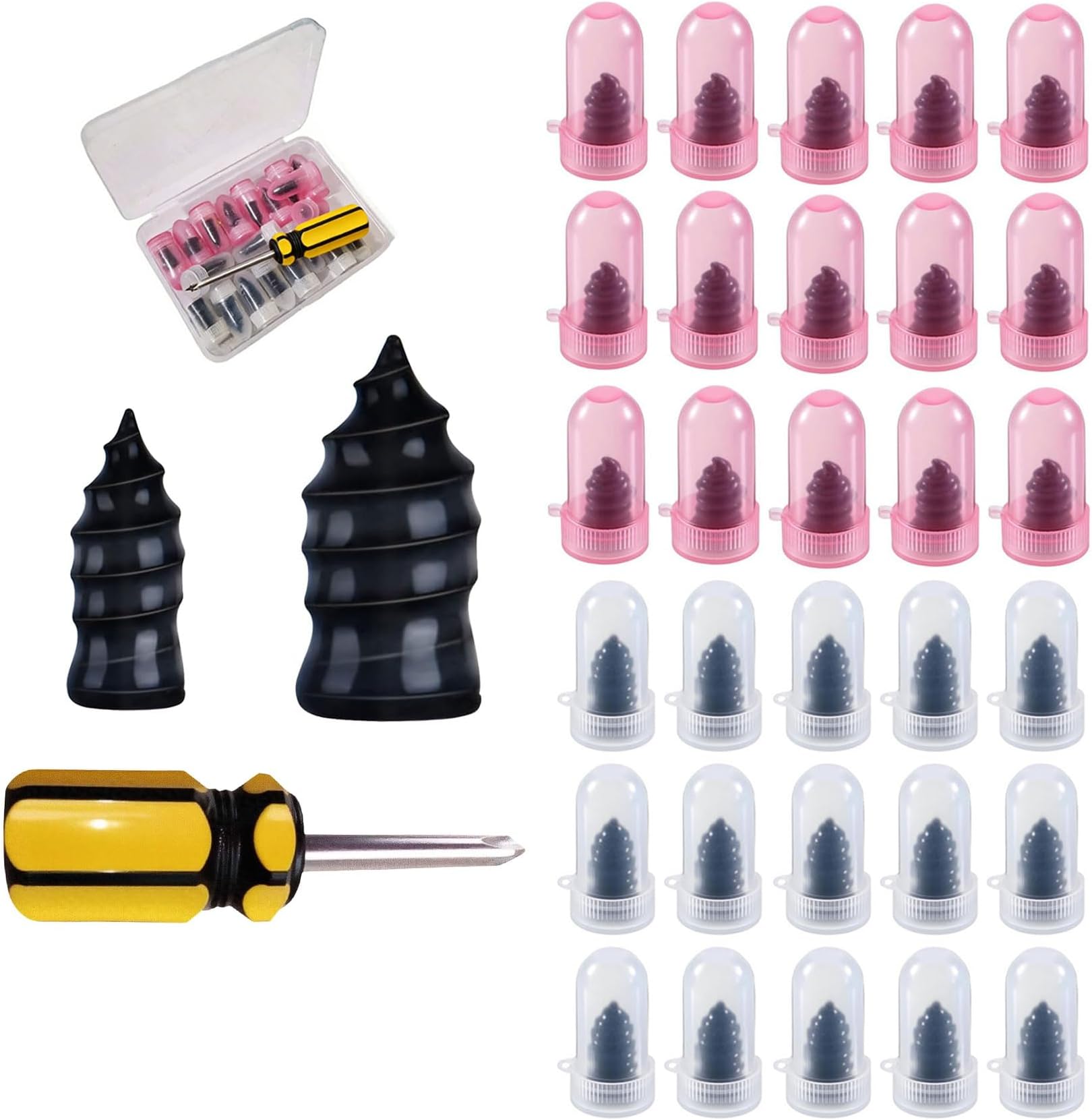 - Tire Repair Rubber Nails, Reliable Screw in Plugs with a Screwdriver, Self-Service Tire Plugs Screw, Tire Repair First Aid Kit for Car,Truck, Motorcycle (30PCS)