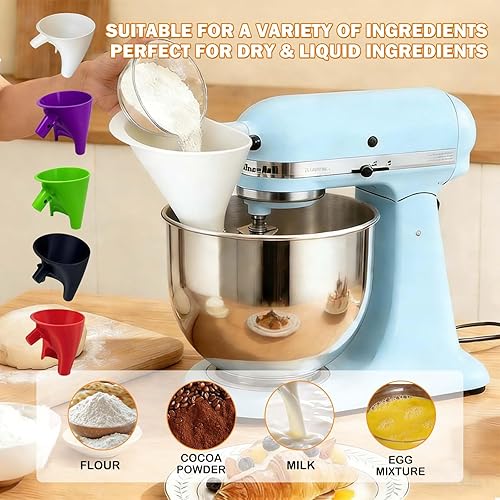 Miniatura 3 de Embudo de harina para mezclador de ayuda de cocina, accesorio fácil de verter sin ensuciar y se adapta a cabezal inclinable de 4.5 a 7 cuartos de