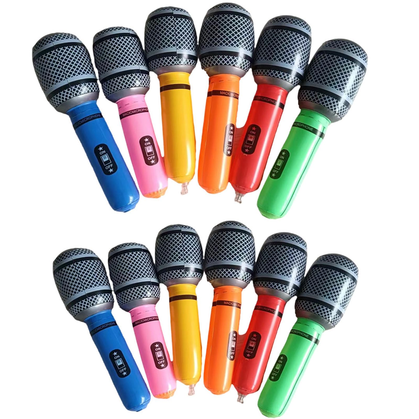 GYTFOG 12 PCS Inflatable Microphones, Blow up Microphone Toys in 6 Colors, Blow up Microphone for Pretend Play, Musical Themed Party, Birthday and Parties teens Stage Performance Supplies