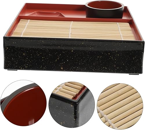 Miniatura 9 de Plato de fideos japoneses de Soba Bandeja de servir de fideos fríos, alfombrilla de sushi, plato de bambú reutilizable
