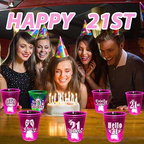 Miniatura 6 de mishunyus Paquete de 24 tazas de fiesta de cumpleaños 21 para mujer, vasos de plástico rosa de 16 onzas con diseños de lámina de oro rosa,