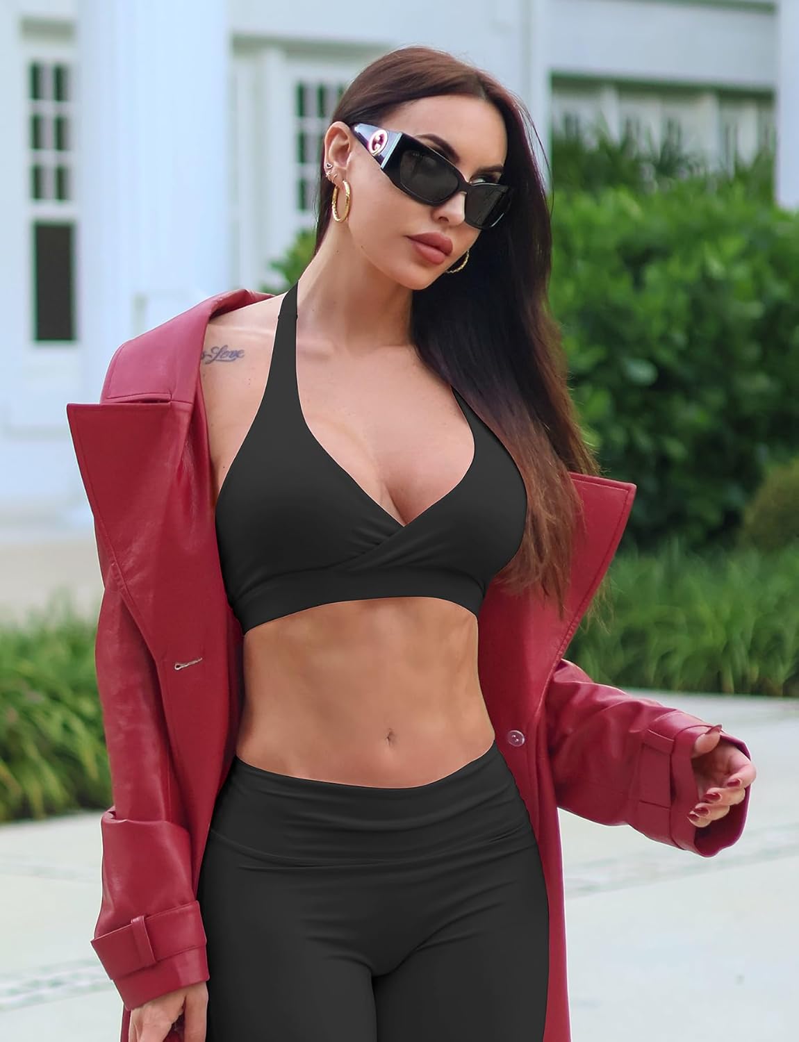 YEOREO LuxFlow Cross Over Workout Halter Sports Bra for Women Backless Gym Bra Padded - Image 2