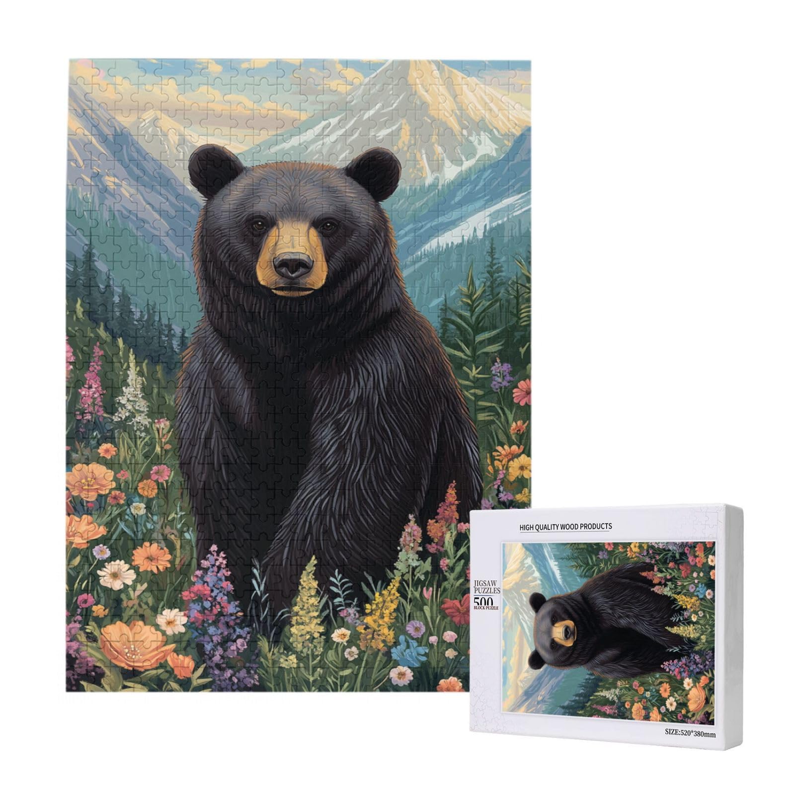 Amazon.com: BEAROWL Black Bear Among Flowers, Wooden Puzzle for