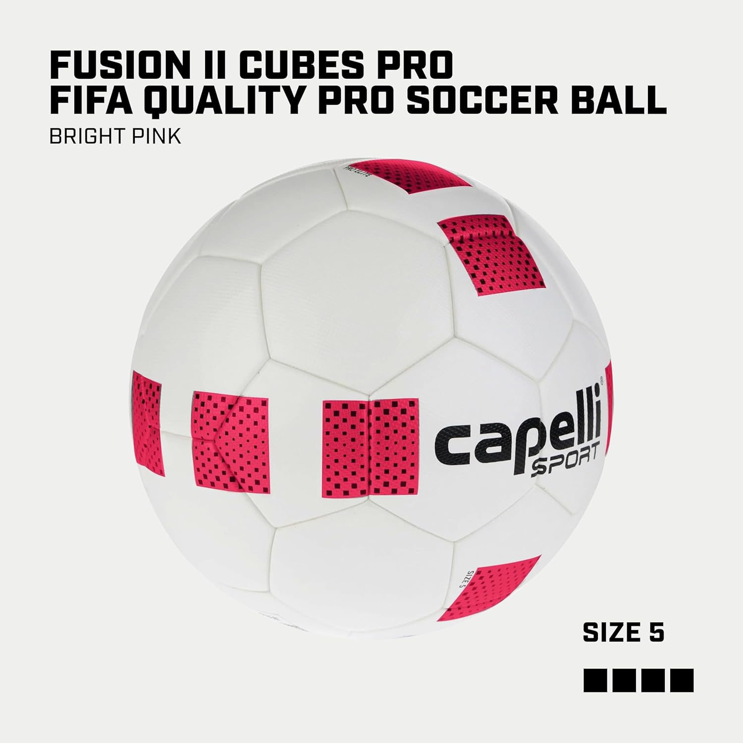 Capelli Sport Soccer Ball Size 5, Fusion II Cubes FIFA Quality Pro Soccer Ball for Youth and Adult Players, Outdoor and Indoor Training, Bright Pink - Image 2