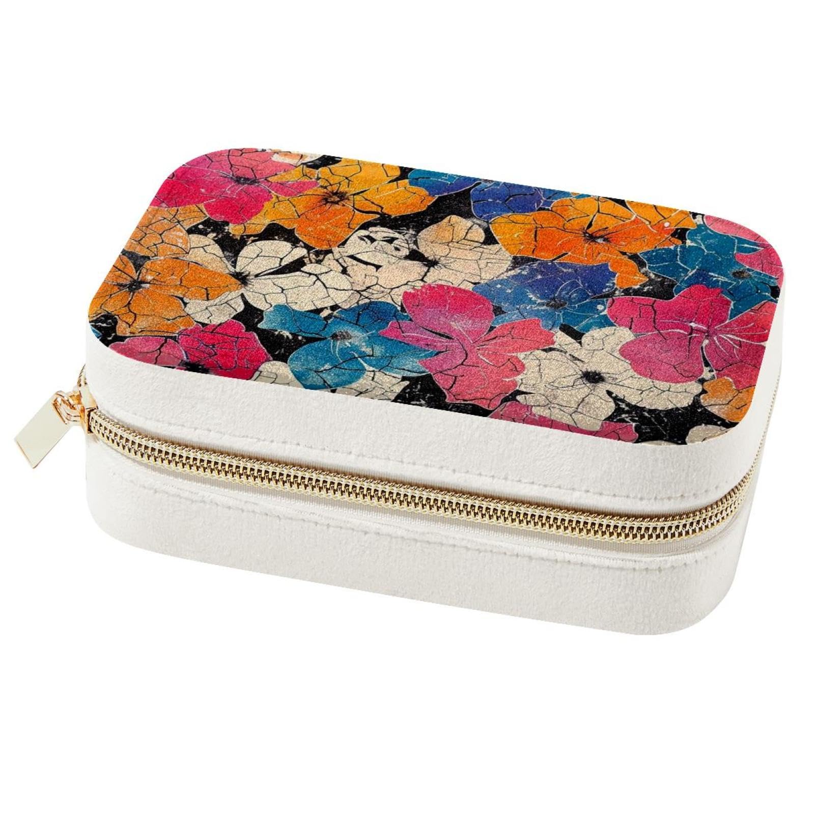 Boîte à bijoux portable au design de fleur cassée et velours doux