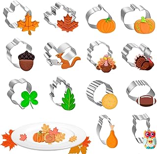 Crethinkaty 14 Pieces Mini Thanksgiving Cookie Cutters,Fall Holiday Biscuit Cutter Set,Thanksgiving Stainless Steel Cookie...