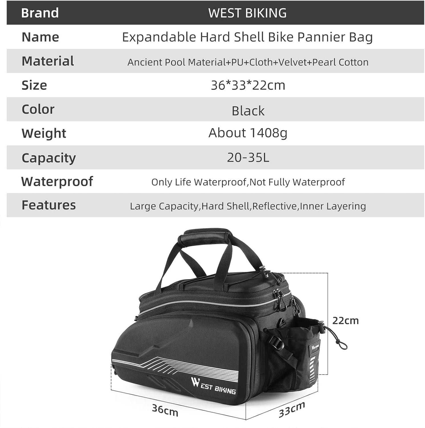 HONGYEA Bike Bags for Bicycles Rear Rack Waterproof | 45L Large Capacity Panniers Trunk Bag with Extra Padded Foam Bottom Bicycle Rain Cover Shopping Commuter Trip (BLACK-45L) HONGYEA Bike Bags for Bicycles Rear Rack Waterproof | 45L Large Capacity Panniers Trunk Bag with Extra Padded Foam Bottom Bicycle Rain Cover Shopping Commuter Trip (BLACK-45L)