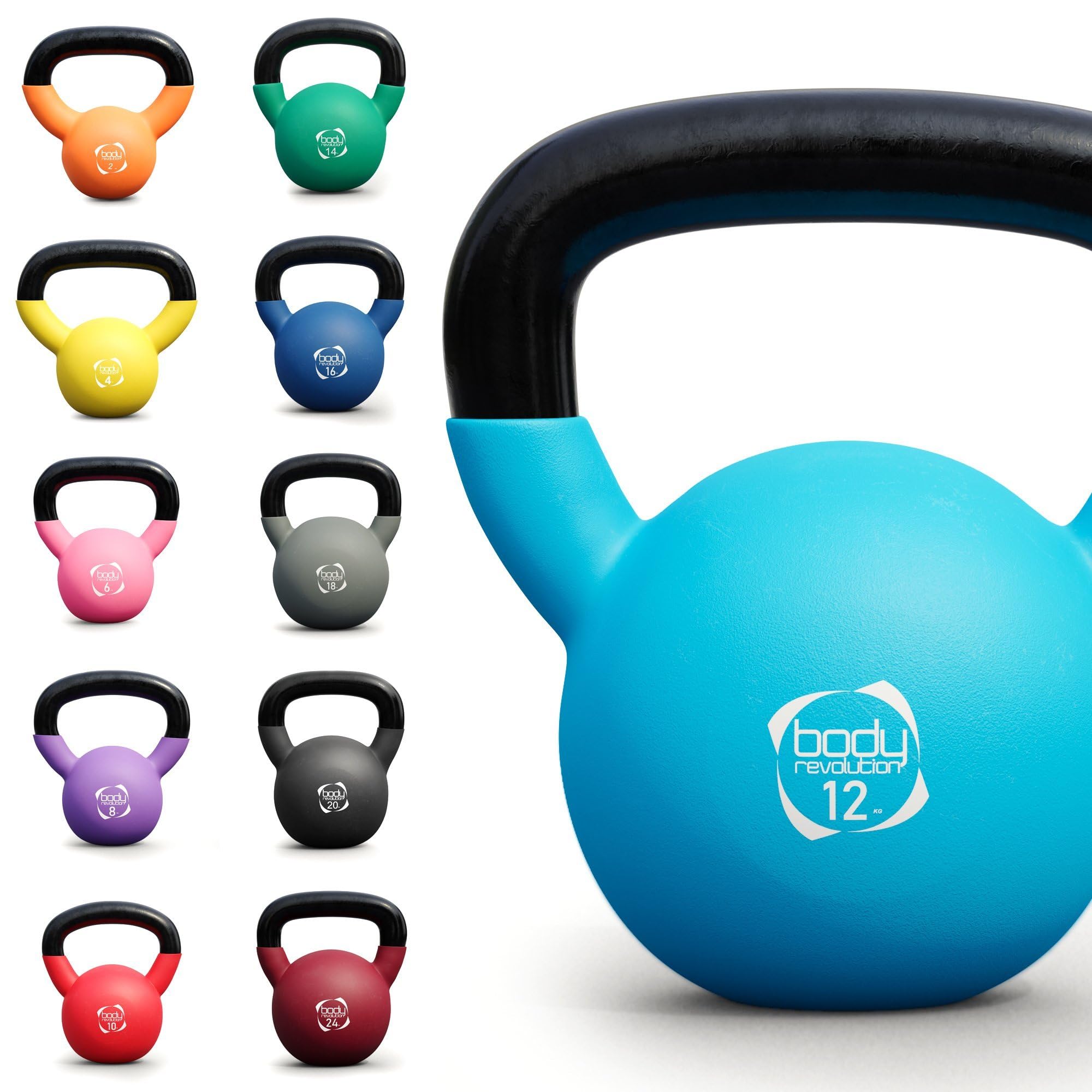 Body Revolution Men's Blue Neoprene Coated Cast Iron Kettlebells - Home And Gym Weights - Strength And Fitness Training Equipt For And Wo, 2Kg - 24Kg
