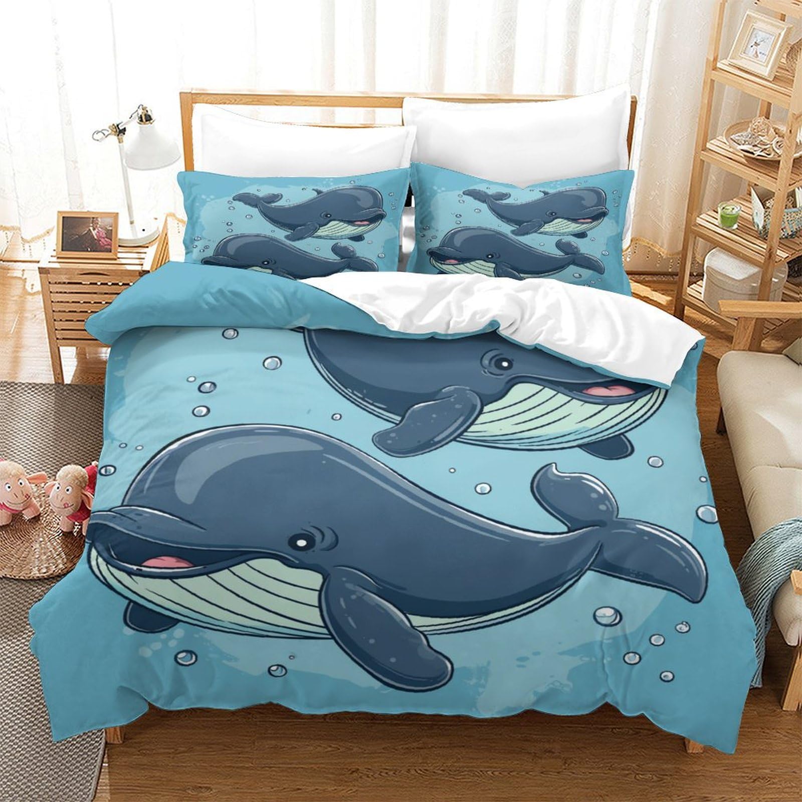 Parure de lit baleine 140x200 cm en microfibre douce avec 2 taies