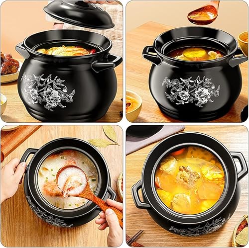 Miniatura 9 de Olla de cerámica para estofado de cerámica, resistente al desgaste, multiusos, con asas, cubierta resistente al calor para personas, hermoso diseño