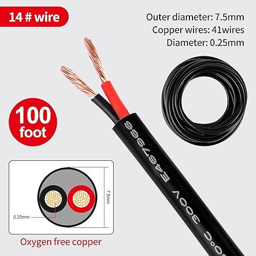 Miniatura 66 de Lesnlok Cable eléctrico calibre 20 AWG con 2 conductores de cobre puro, libres de oxígeno, trenzados, de cloruro de polivinilo, estañados