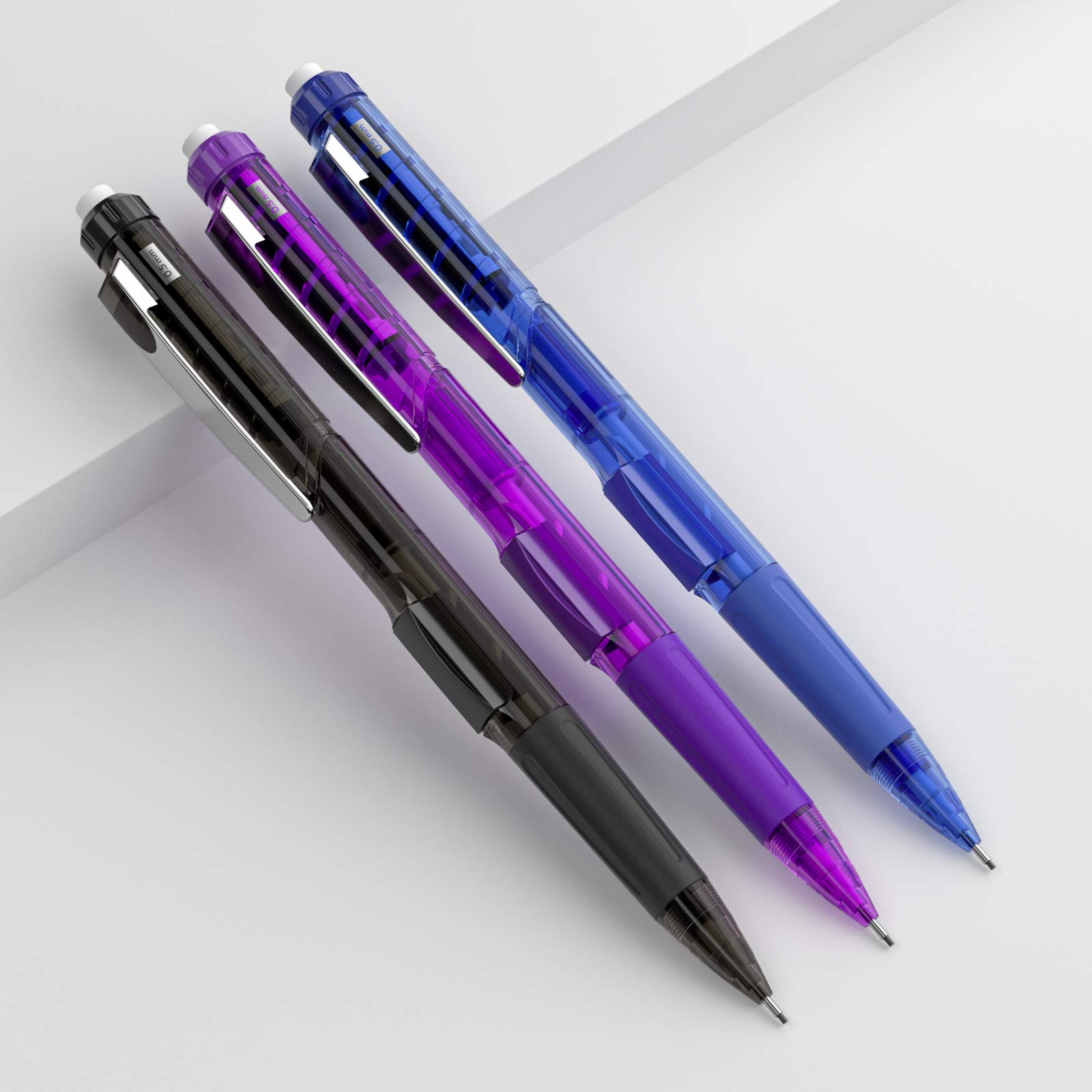Nicpro 0.5 mm Mechanical Pencil Set, 3 Colors Pencil with 6 Tubes Lead