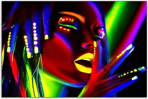 Miniatura 19 de Startonight Arte de pared de vidrio acrílico, retrato en azul y dorado metálico, obra de arte brillante de 24 x 36 pulgadas, decoración del hogar