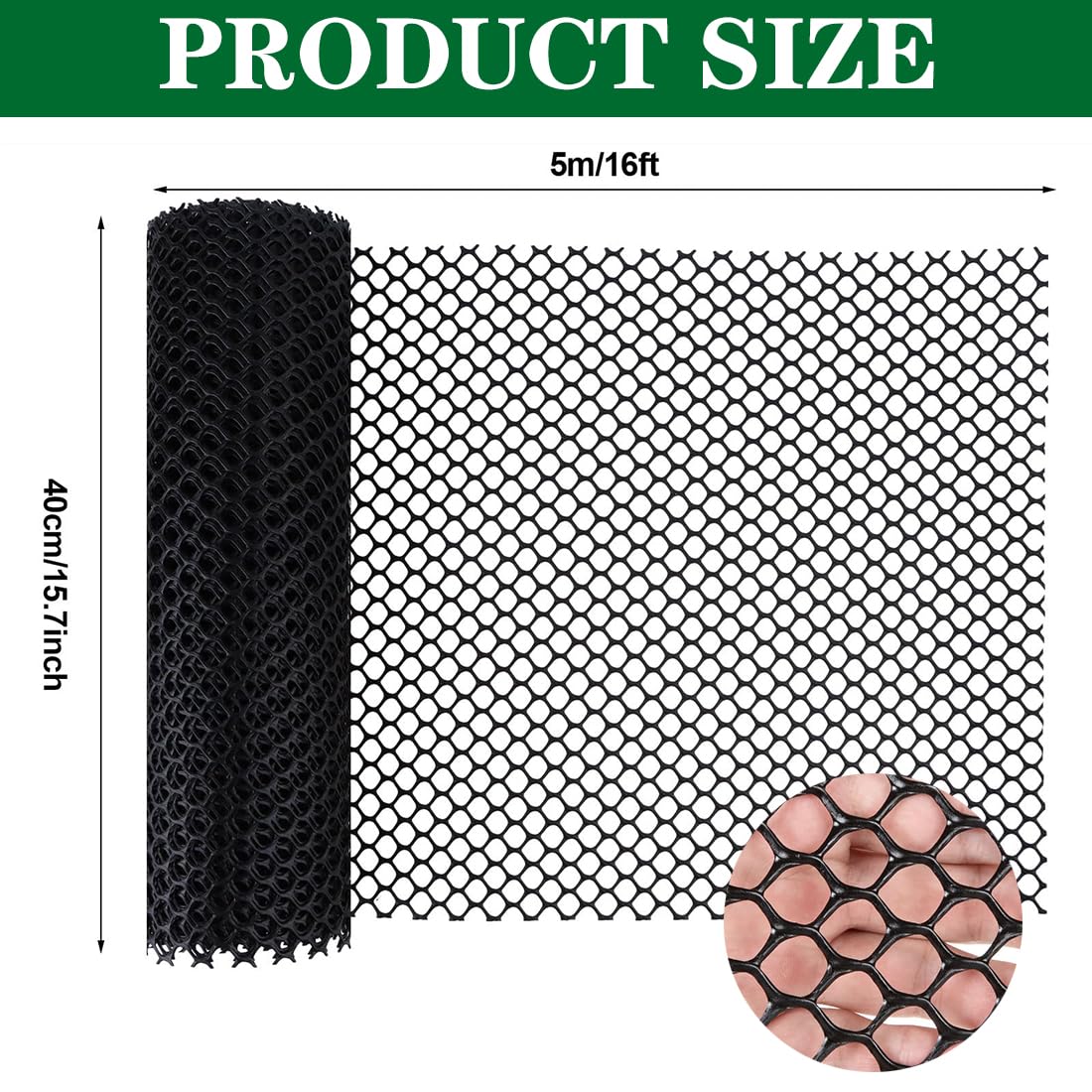 Valla de alambre de plástico reutilizable para valla de alambre de pollo, rollo de malla para cría de aves de corral, red de protección para jardín, balcón, color negro, 0,4 x 6 m