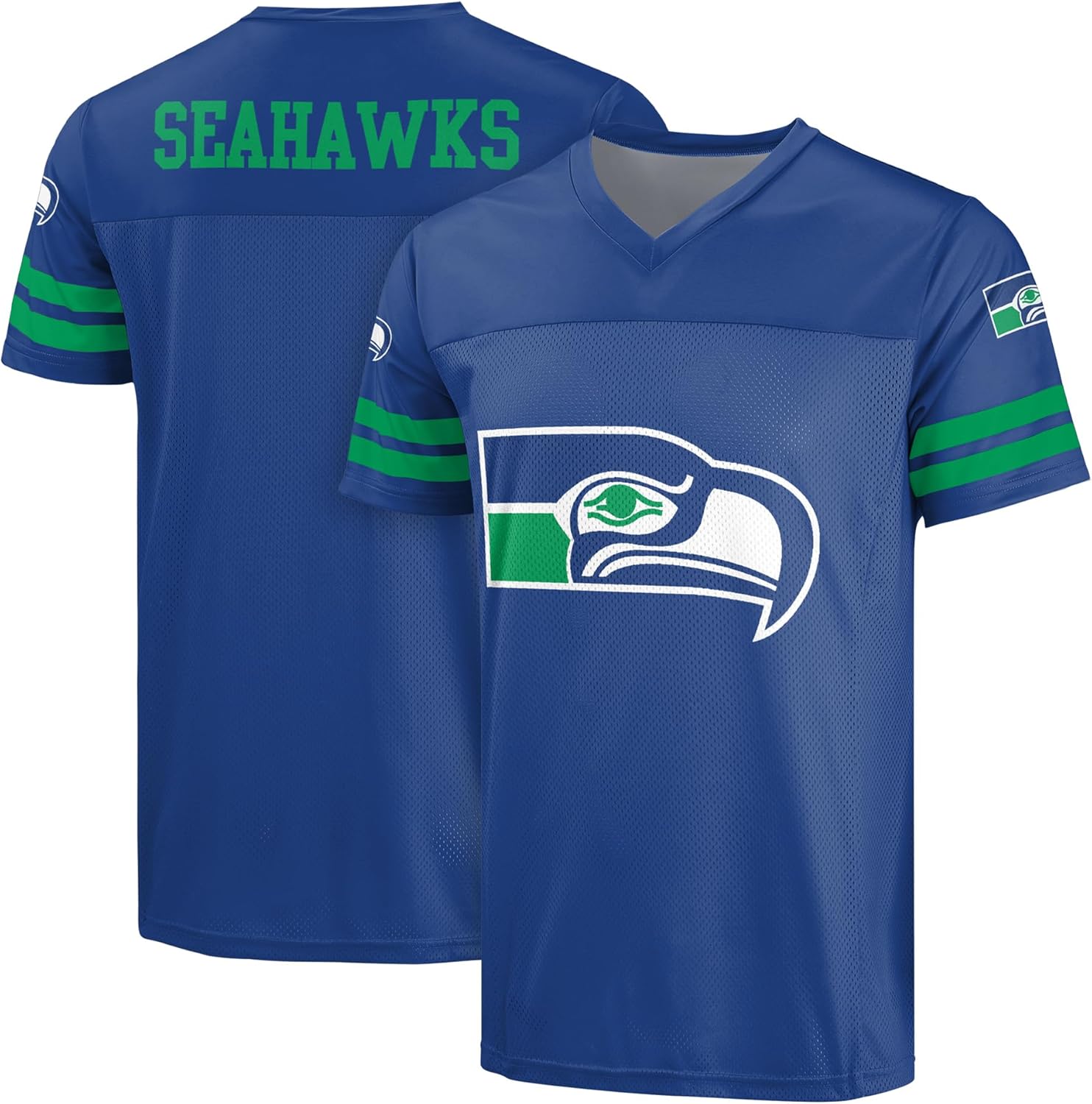 FOCO NFL Men's Officially Licensed Throwback Retro Primary Logo Game Day Football V-Neck Top