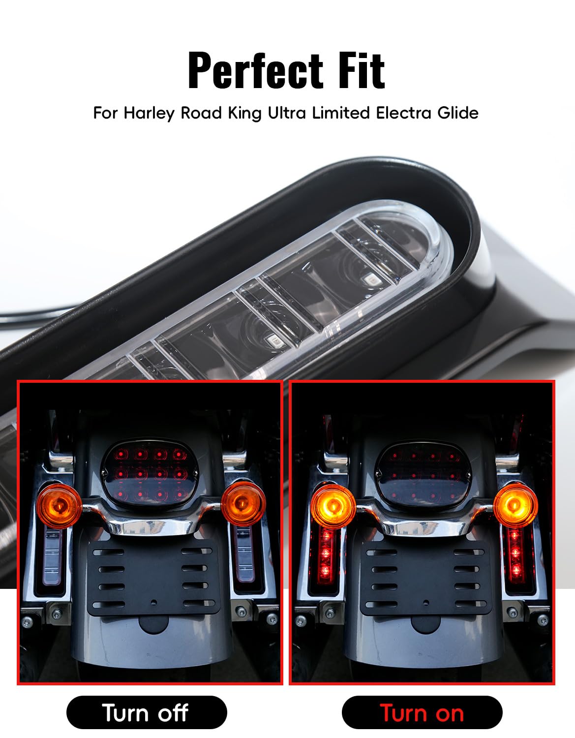 Rear Fender Saddlebag Tail Lights, LED Filler Panel Light w/Run Brake Turn Signal Lamps for Harley Touring Road Glide FLTR Electra Glide FLHT Road King FLHR Ultra Limited FLHTK 2014-2024 Accessories